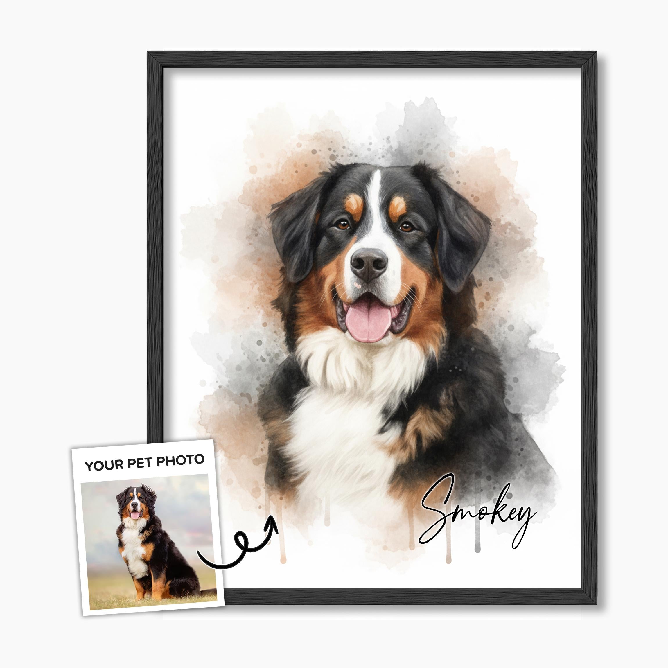 Custom Watercolor Pet Portrait from Photo, Personalized Dog or Cat Art, Hand-Painted Style Digital Illustration, Pet Memorial Gift