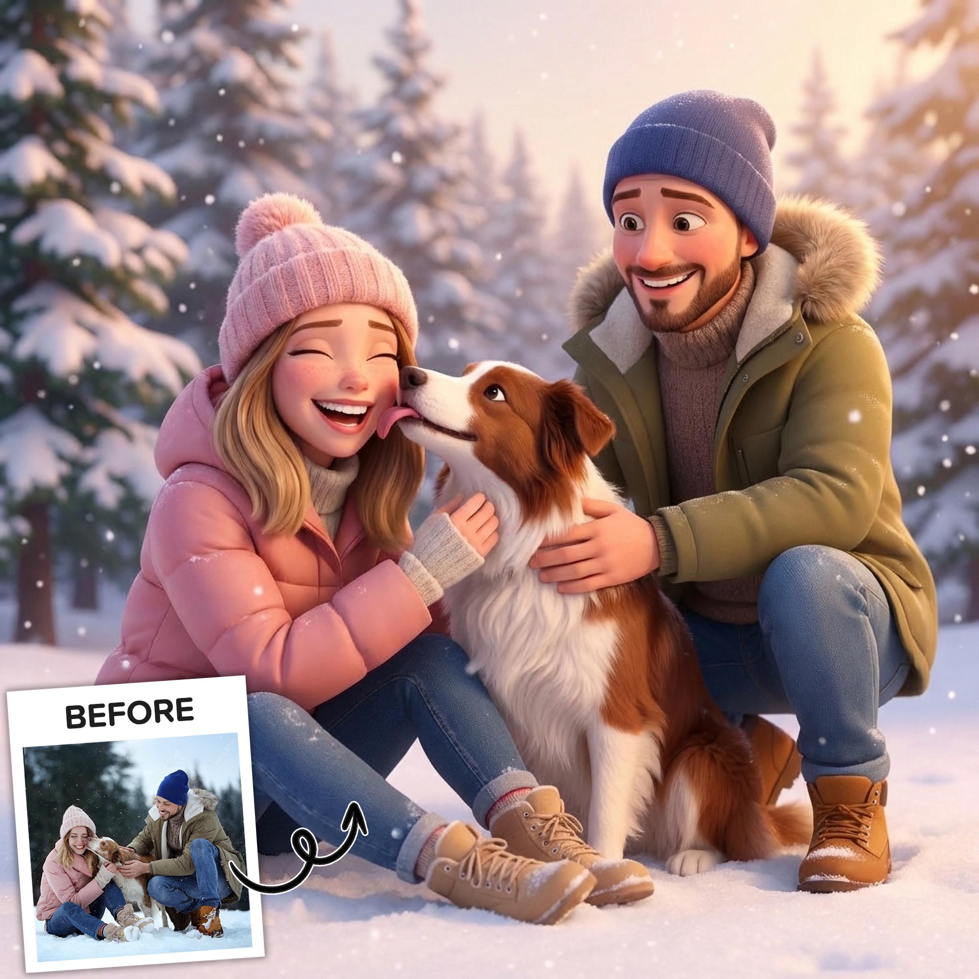 Custom 3D Cartoon Portrait from Photo, Personalized Digital Art, Couple Family Portrait, Memorial Illustration Gift