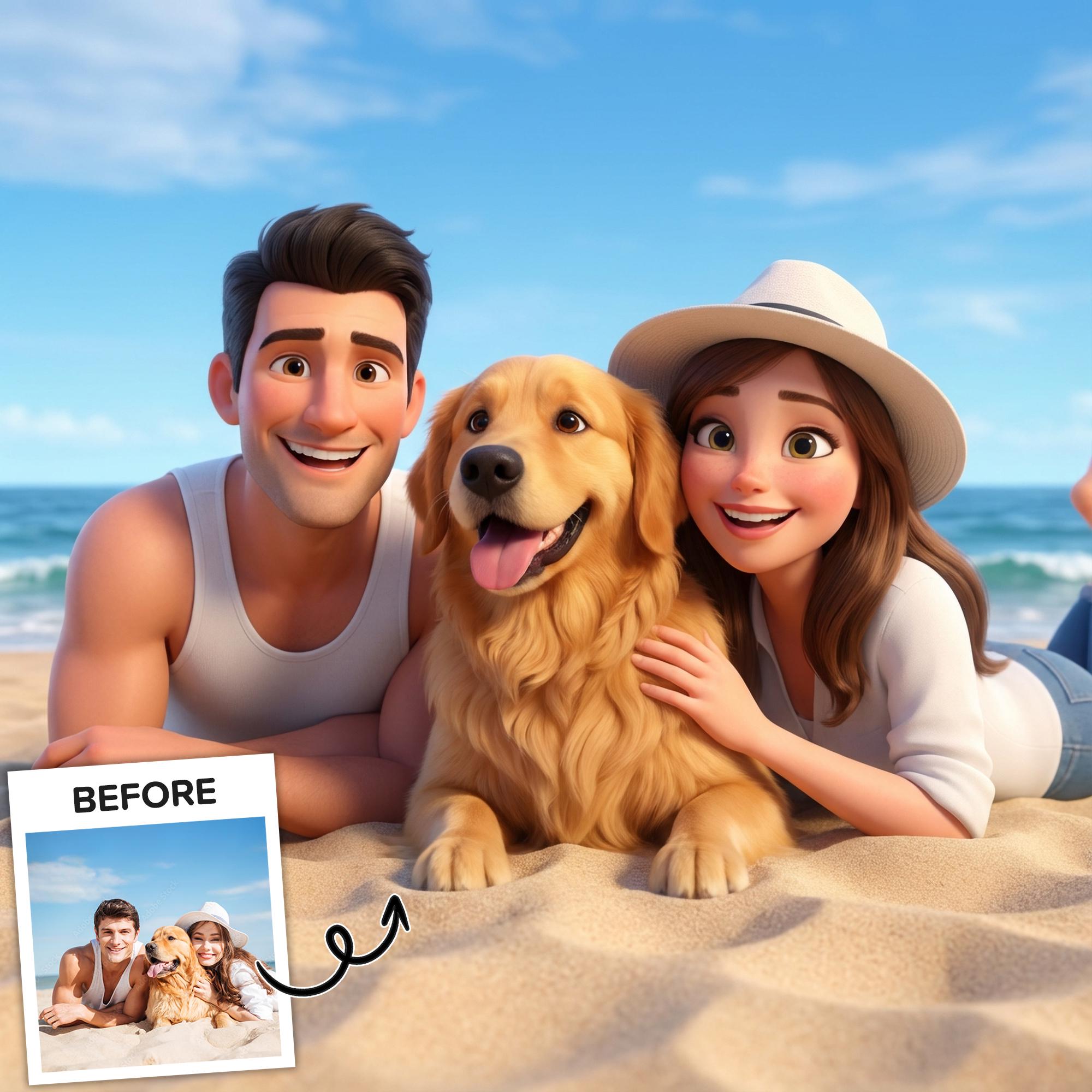 Custom 3D Cartoon Portrait from Photo, Personalized Digital Art, Couple Family Portrait, Memorial Illustration Gift