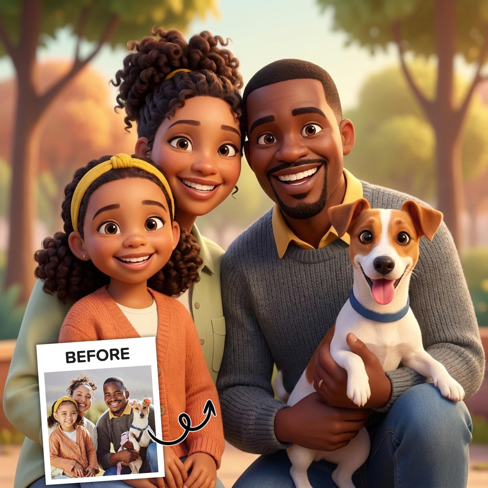 Custom 3D Cartoon Portrait from Photo, Personalized Digital Art, Couple Family Portrait, Memorial Illustration Gift