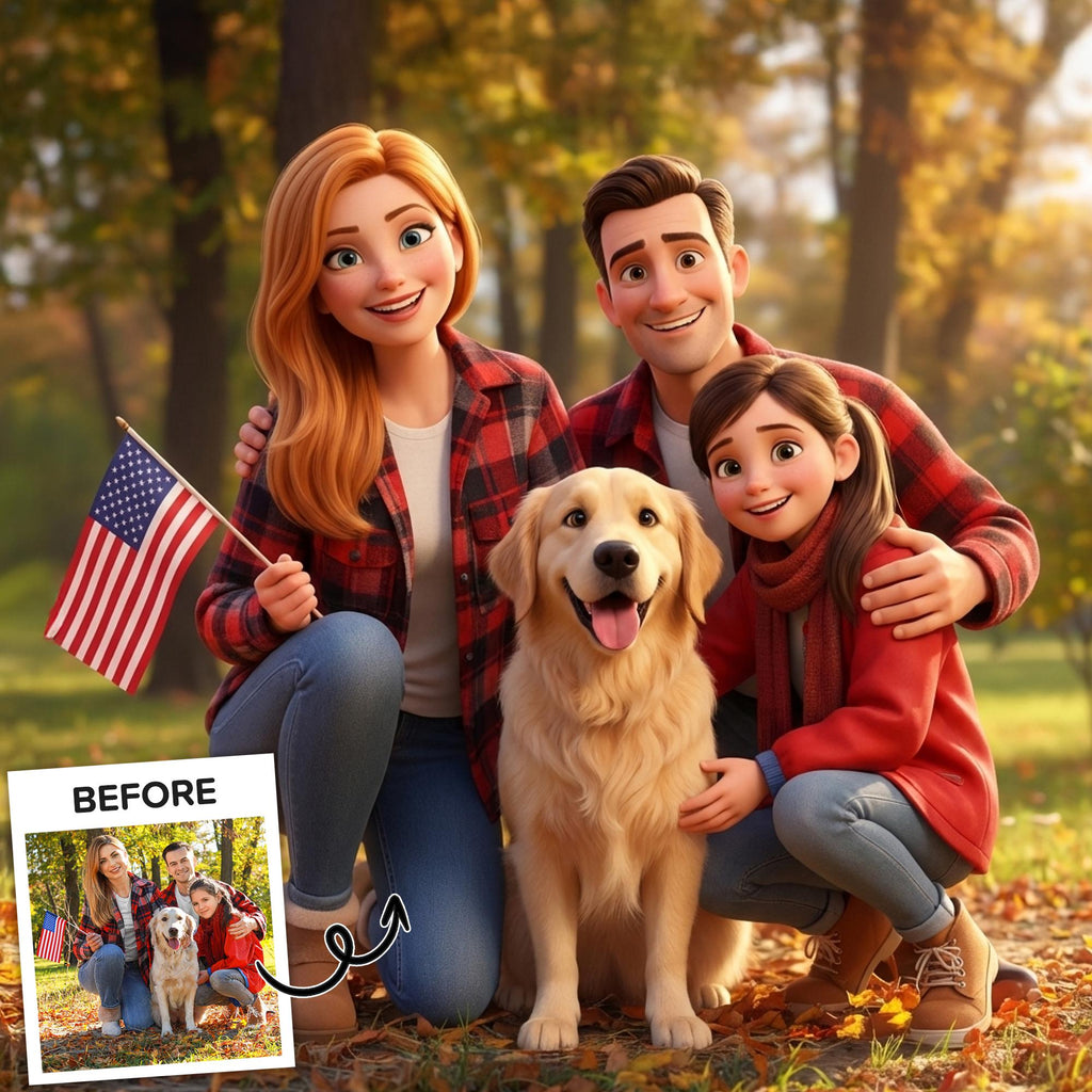 Custom 3D Cartoon Portrait from Photo, Personalized Digital Art, Couple Family Portrait, Memorial Illustration Gift