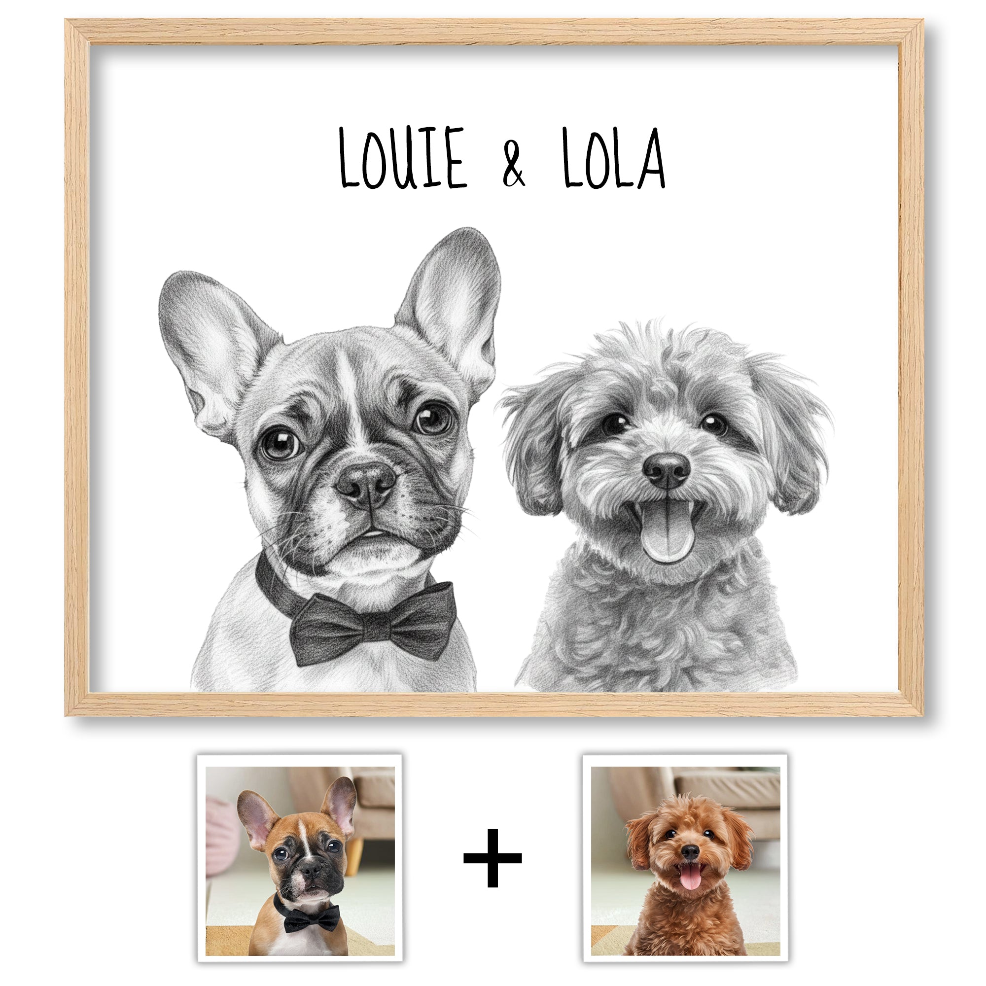 Custom Sketch Pet Portrait from Photo, Personalized Dog & Cat Digital Art, Hand-Drawn Style Illustration, Pet Memorial Gift (2 Pets)