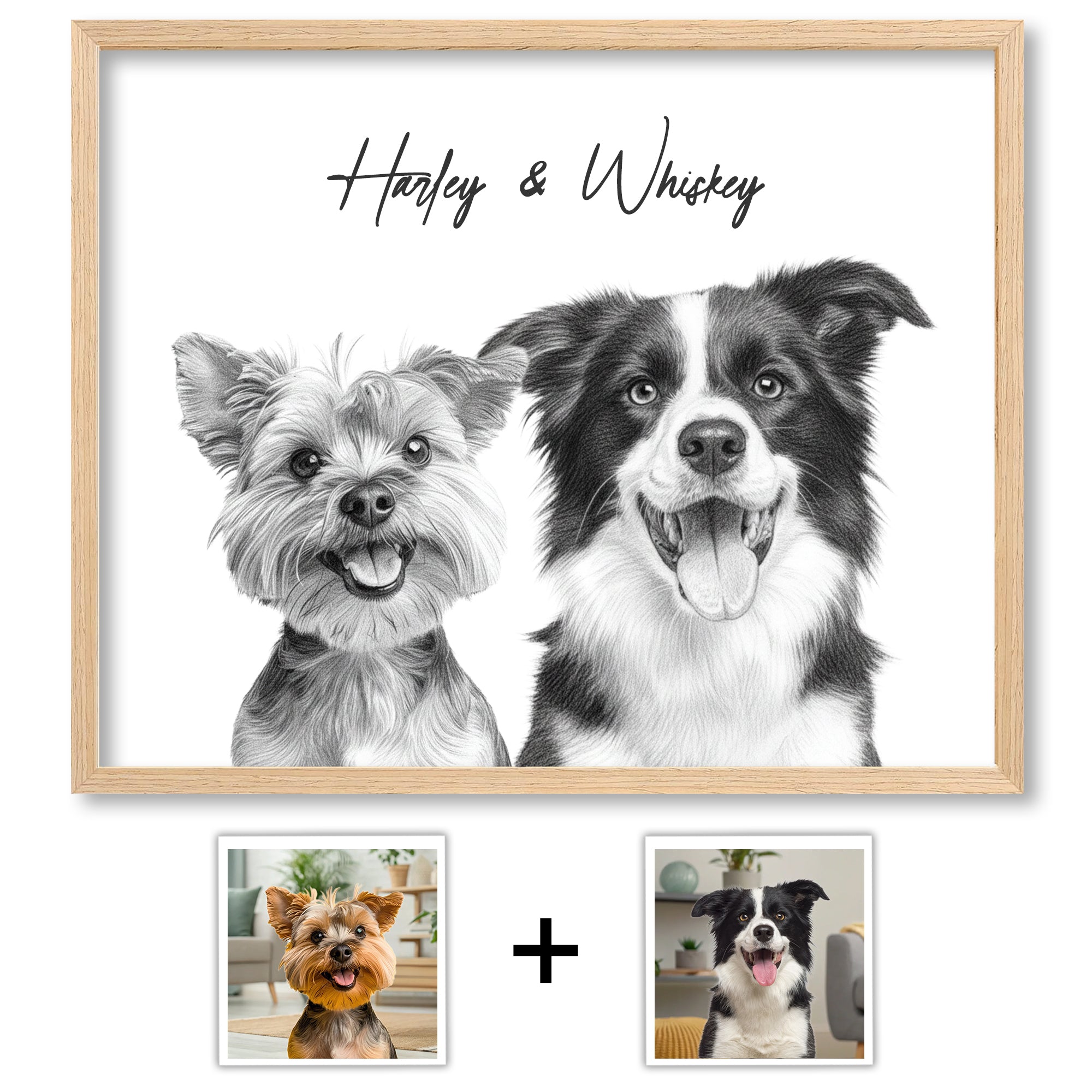 Custom Sketch Pet Portrait from Photo, Personalized Dog & Cat Digital Art, Hand-Drawn Style Illustration, Pet Memorial Gift (2 Pets)