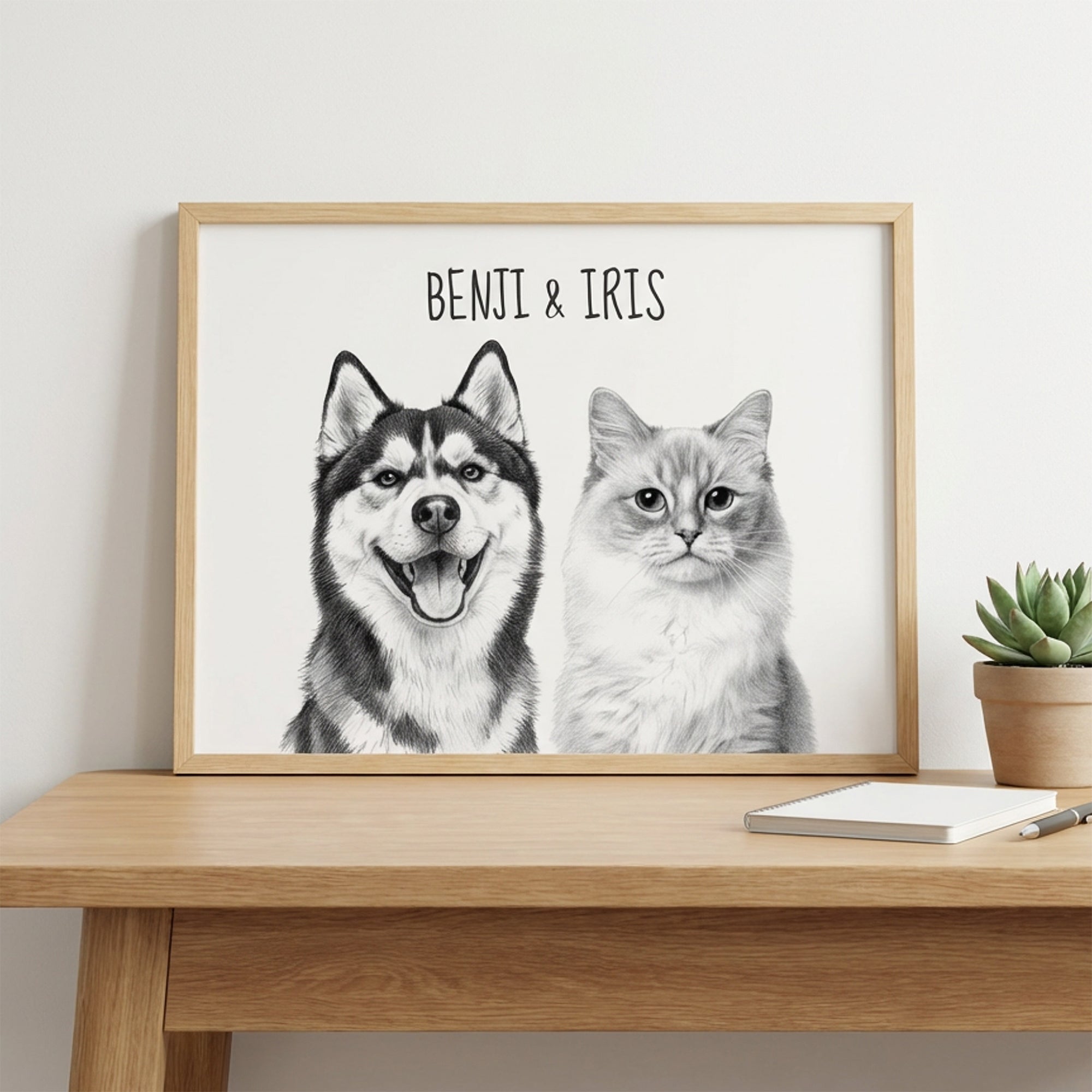 Custom Sketch Pet Portrait from Photo, Personalized Dog & Cat Digital Art, Hand-Drawn Style Illustration, Pet Memorial Gift (2 Pets)