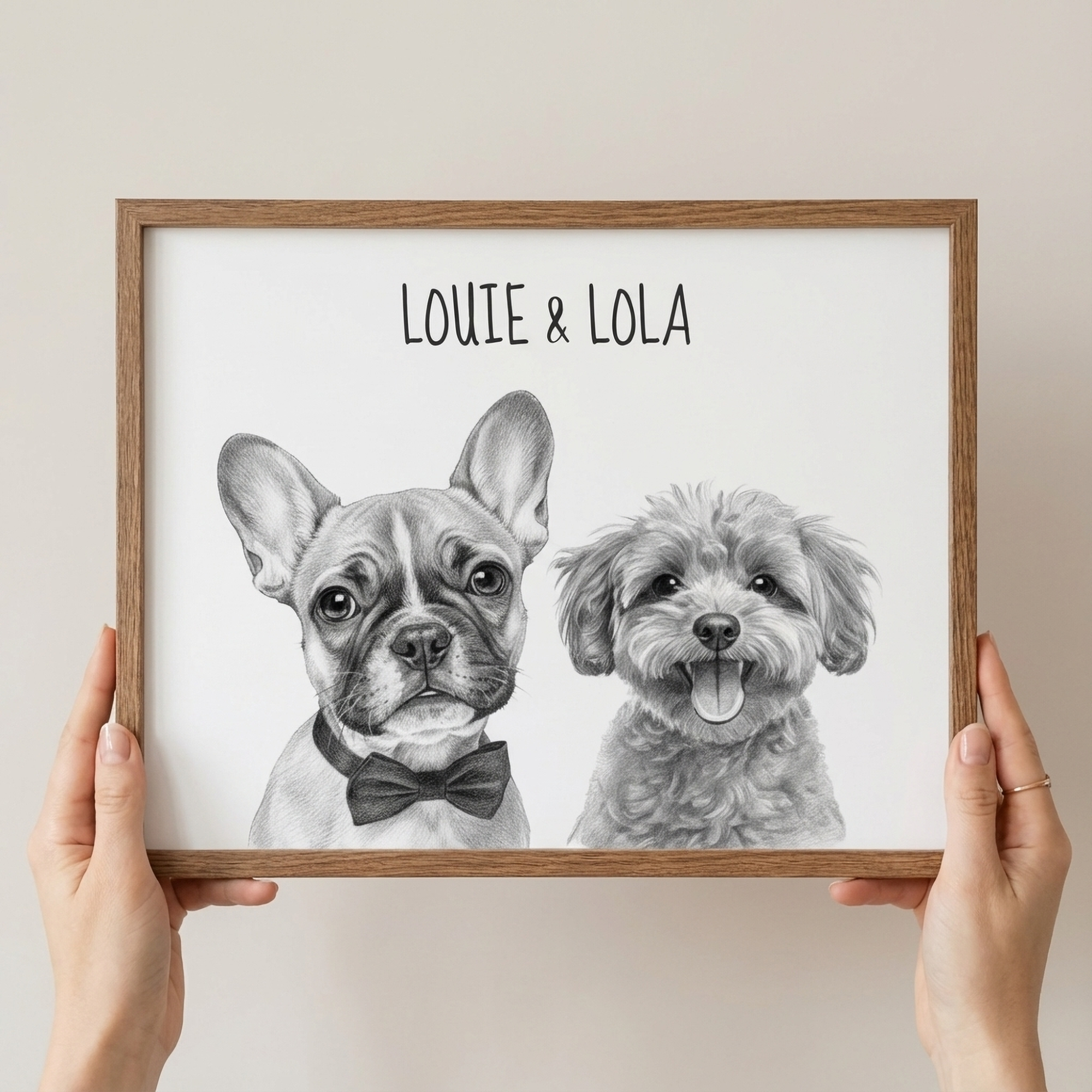 Custom Sketch Pet Portrait from Photo, Personalized Dog & Cat Digital Art, Hand-Drawn Style Illustration, Pet Memorial Gift (2 Pets)