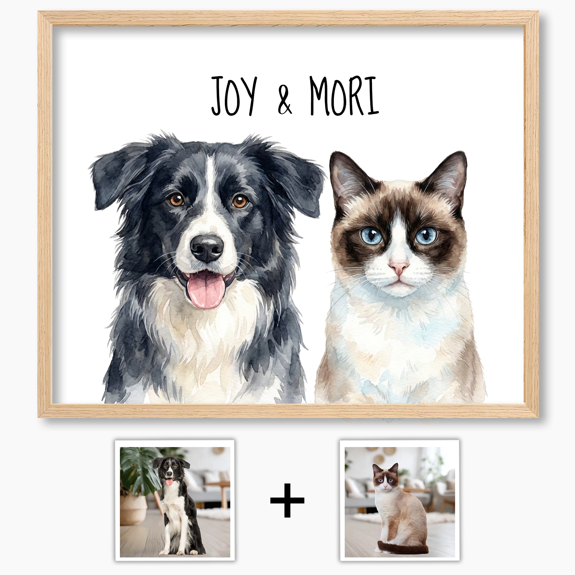 Custom Watercolor Pet Portrait from Photo, Personalized Dog or Cat Art, Hand-Painted Style Digital Illustration, Pet Memorial Gift (2 Pets)