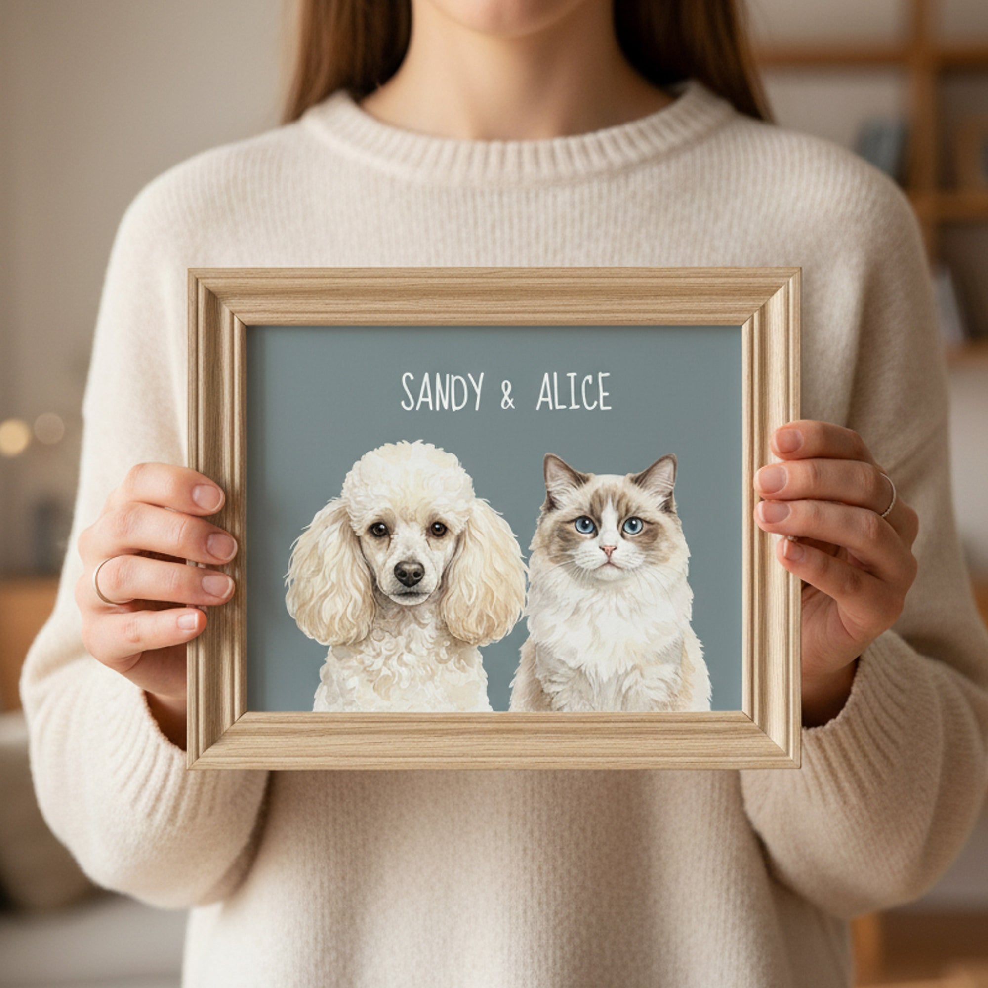 Custom Watercolor Pet Portrait from Photo, Personalized Dog or Cat Art, Hand-Painted Style Digital Illustration, Pet Memorial Gift (2 Pets)