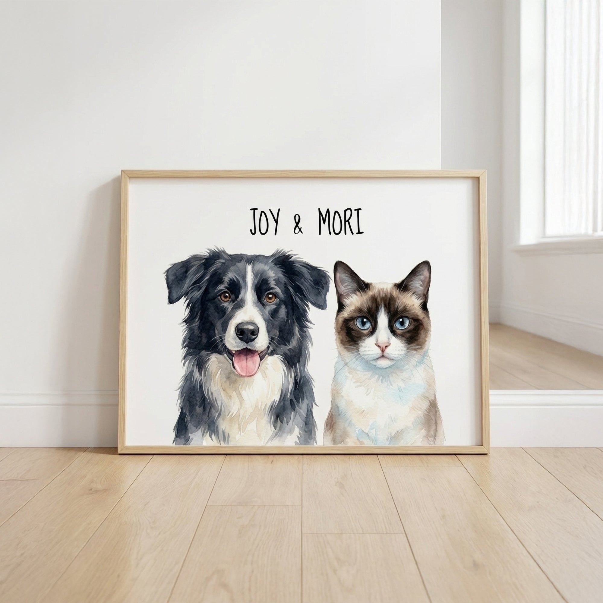Custom Watercolor Pet Portrait from Photo, Personalized Dog or Cat Art, Hand-Painted Style Digital Illustration, Pet Memorial Gift (2 Pets)