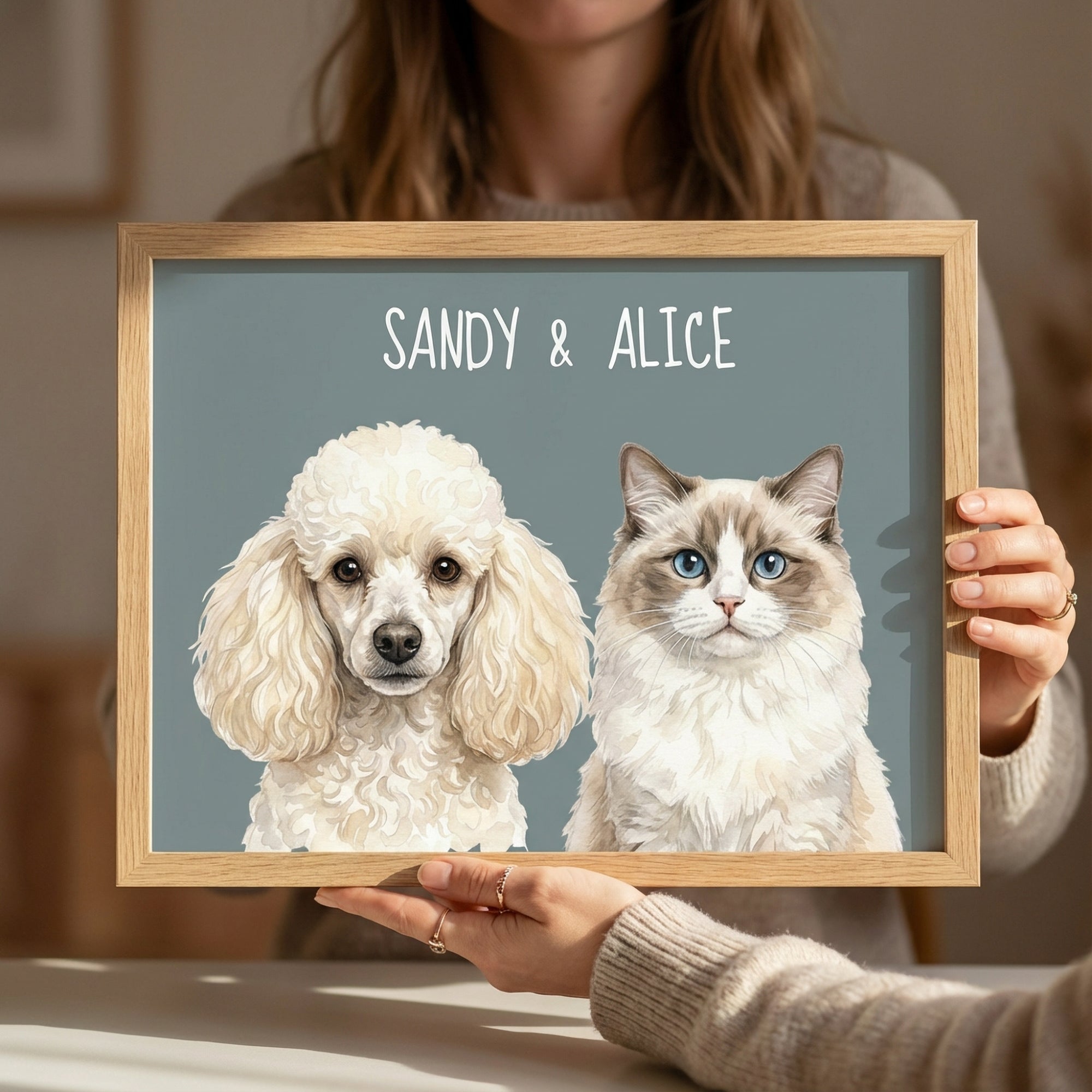 Custom Watercolor Pet Portrait from Photo, Personalized Dog or Cat Art, Hand-Painted Style Digital Illustration, Pet Memorial Gift (2 Pets)